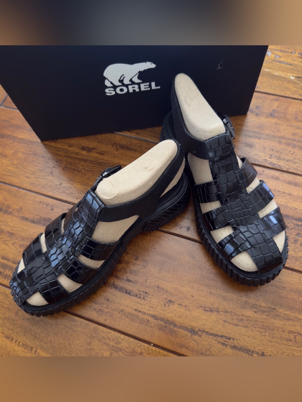 Sorel ONA Streetworks Fisherman Mid Sandal Black Croc Size 8 NIB